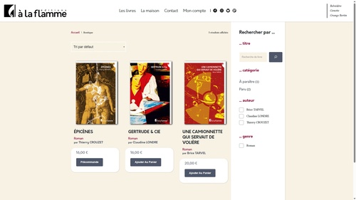 Éditions à la flamme : Page de boutique